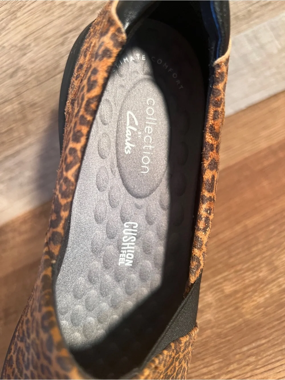 Clarks Cheetah Print Slip-On Flats in Brown and Black Kayleigh Step Loafers